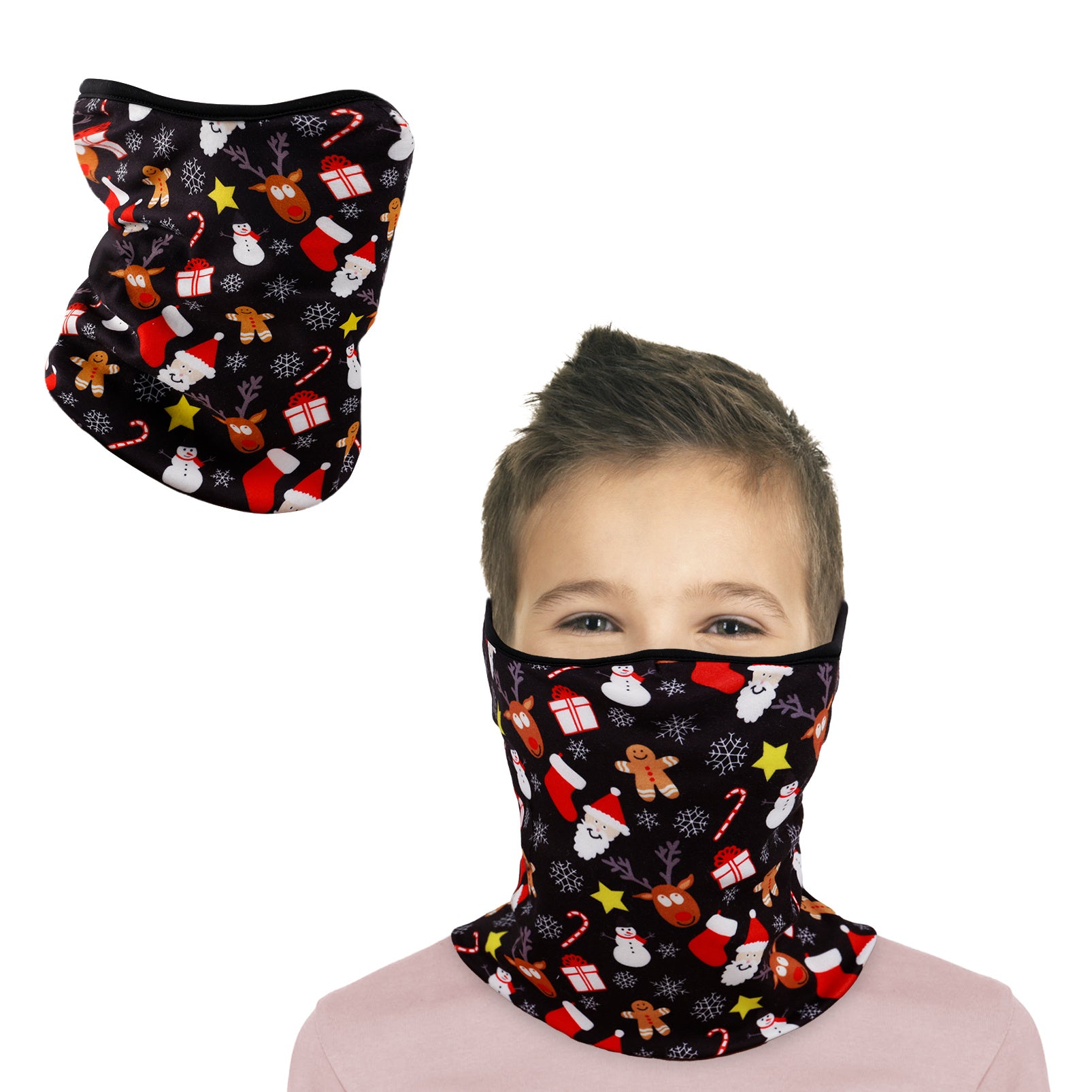 Kids Rainbow Mermaid Unicorn Lollipop Fox Print Fleece Neck Gaiter Balaclava