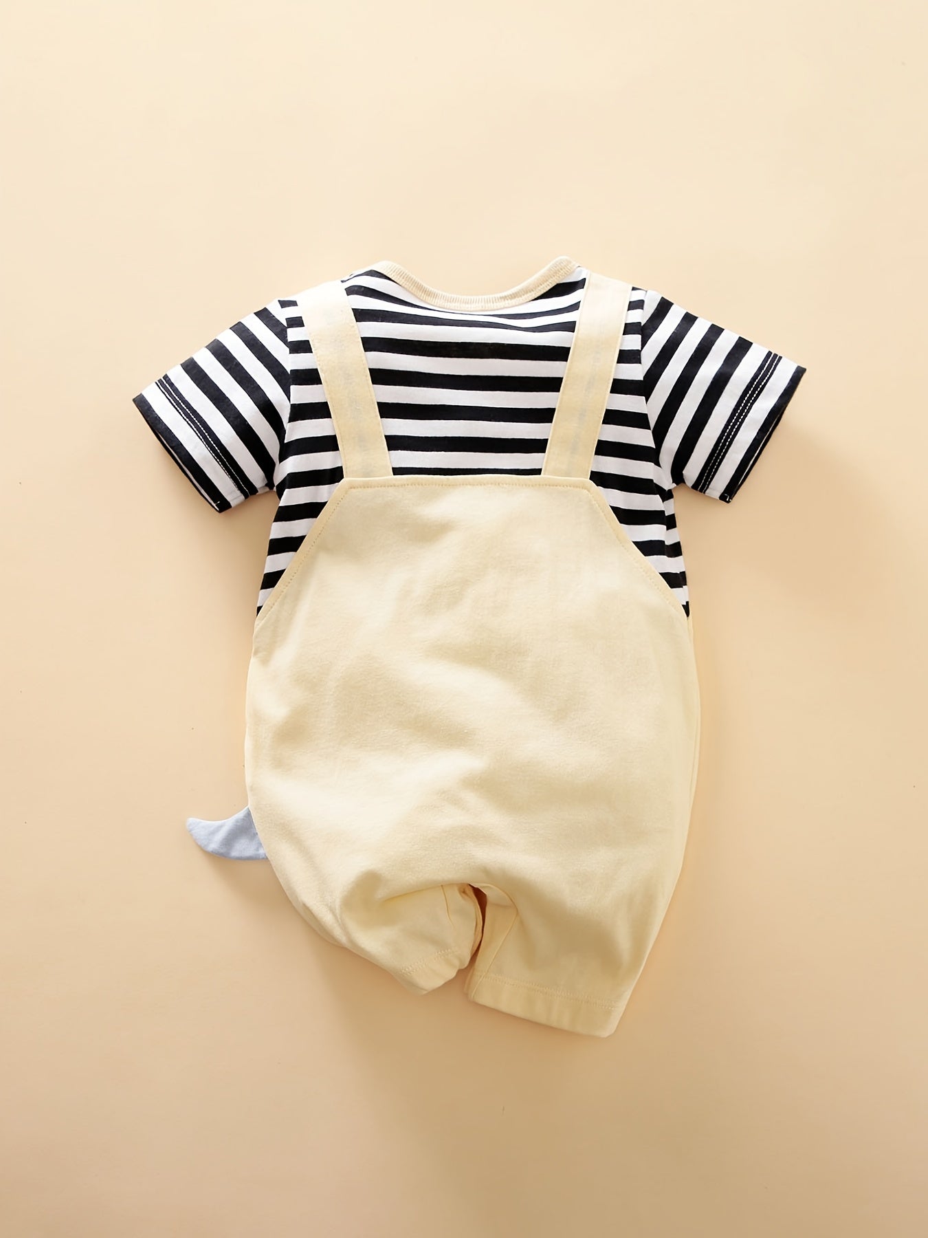 Newborn Dino Embroidered Suspender Romper Cotton Stripe Jumpsuit