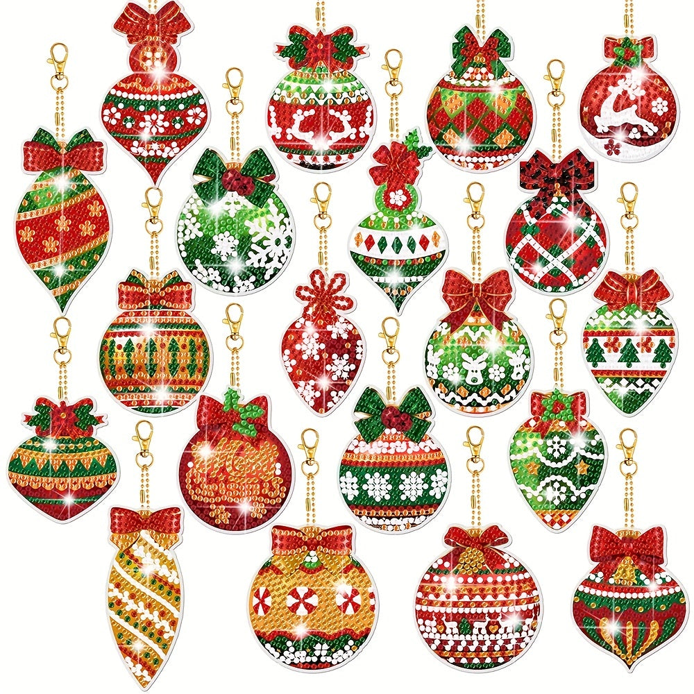 20pcs DIY Diamond Painting Keychain Kit Christmas Ball Mosaic Pendant Decoration