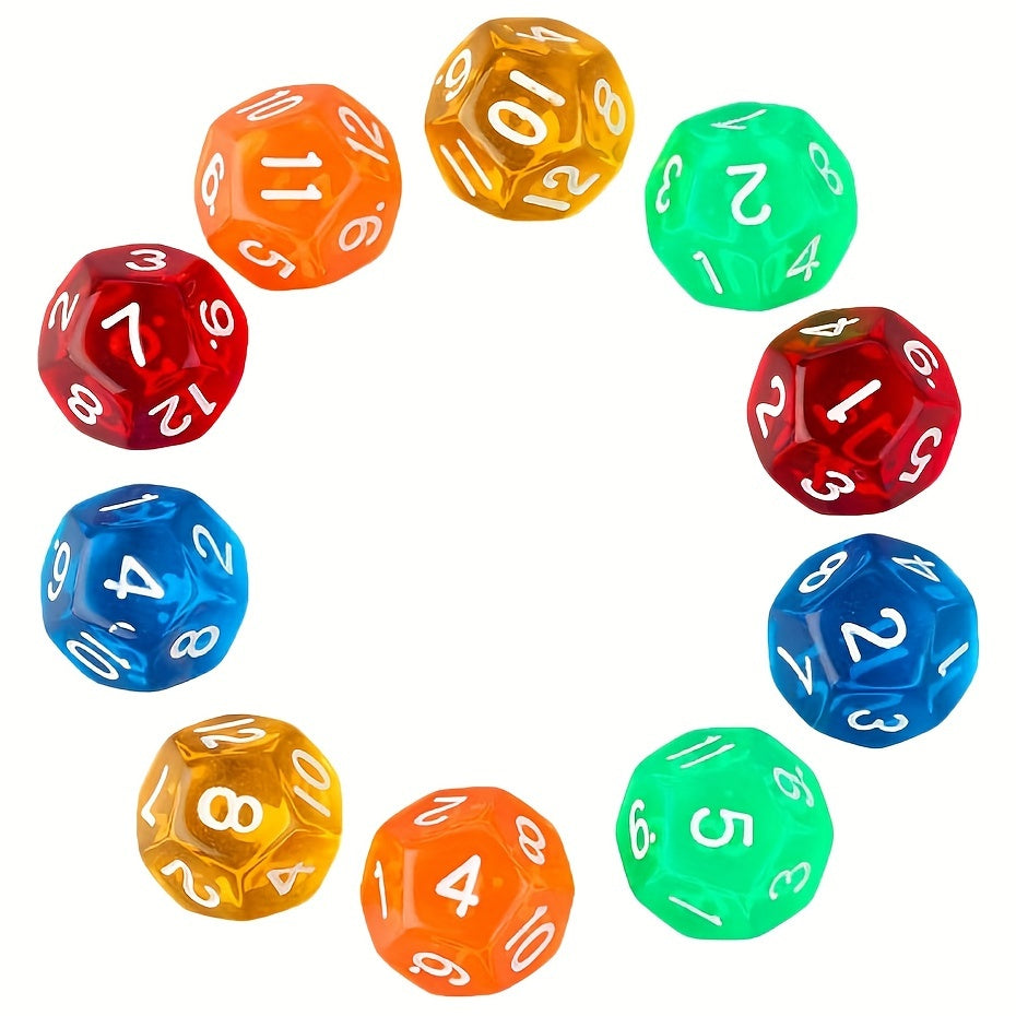 10pcs Colorful 12 Sided Acrylic Crystal Dices For Board Game
