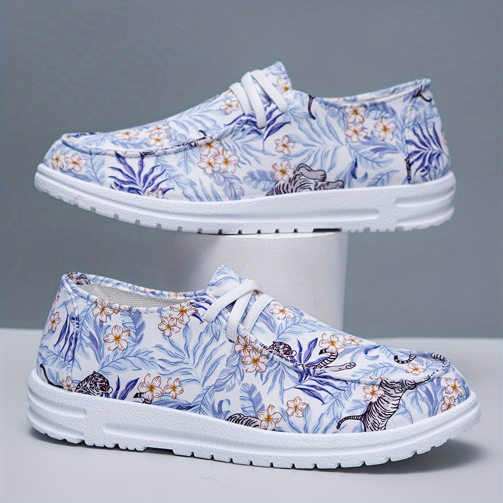 Floral Print Lightweight Canvas Sneakers Wear Resistance Non Slip Shoes