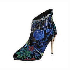 Floral Rhinestone Pendant High Heel Platform Stiletto Heels