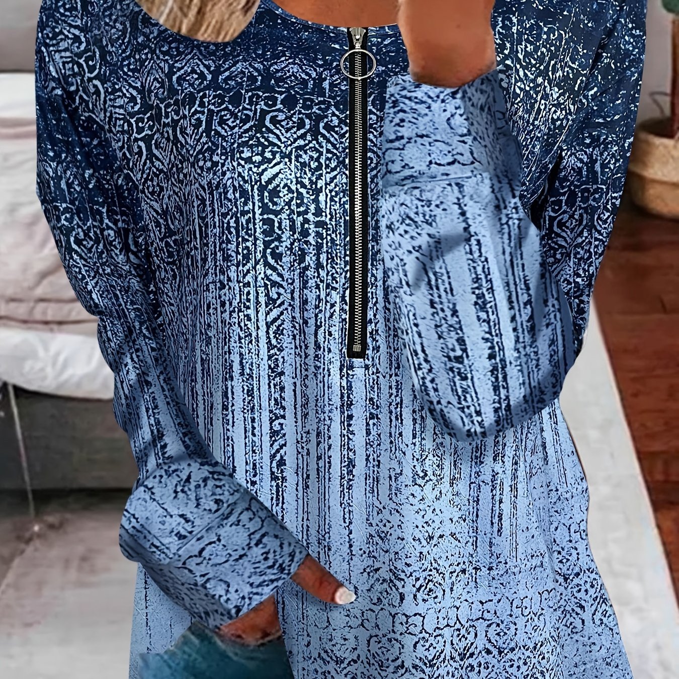 Graphic Print Half Zip Sweatshirt Casual Long Sleeve Sweatshirt
