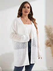Women's Plain Pointelle Long Sleeve Open Front Knit Cardigan