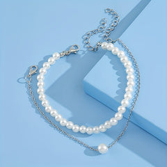 Stylish Double Layer Pearl Anklet Set for Men and Women