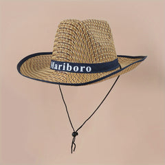 Sunshade Cowboy Hat Plaid Straw Hat Outdoor Fishing Travel Beach Hat