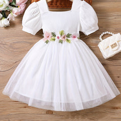 Toddler Girls Puff Sleeve Floral Princess Dress For Party Beach