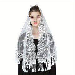Bridal Mantilla Veil Ivory Lace Polyester Fiber