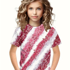 3D Stripped Short Sleeve T shirt Girls Comfy Pullover Tops Summer