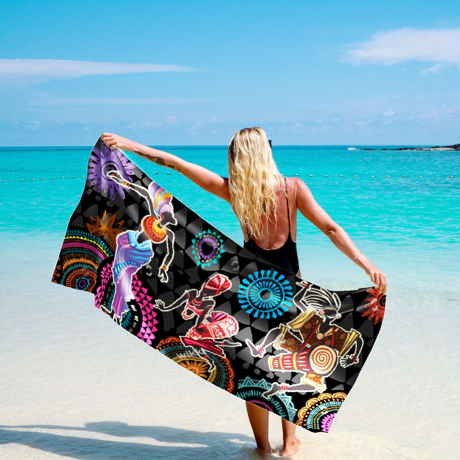 Boho Scarf Shawl Large Dancing Print Sunscreen Wraps Windproof Beach Towel