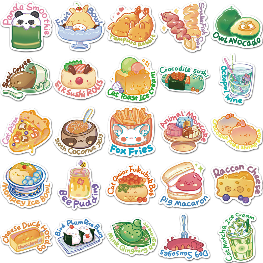50pcs Cute Animal Food Graffiti Stickers - Waterproof & Perfect for Toys