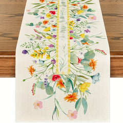 Linen Table Runner Flower Pattern Spring Autumn Table Cover