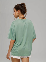 Heart Print Crew Neck T Shirt Loose Fit Short Sleeve Graphic Tee
