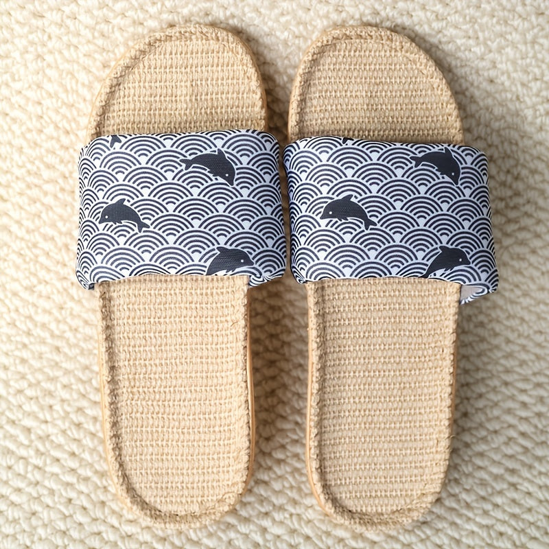 Women's Cartoon Slippers Open Toe Linen Sandals Summer Lightweight Beach Shoes