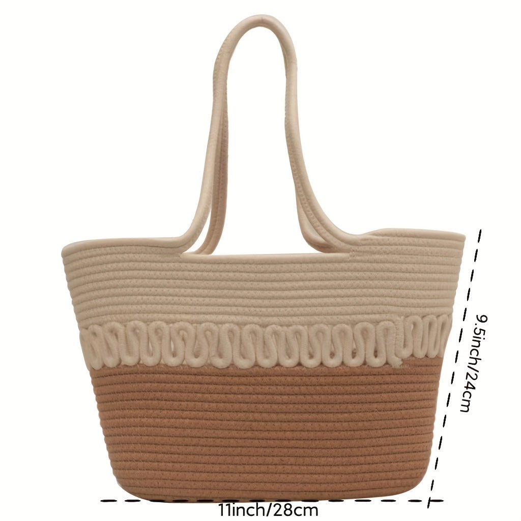 Large Capacity Straw Beach Bag Khaki Color