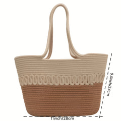 Large Capacity Straw Beach Bag Khaki Color