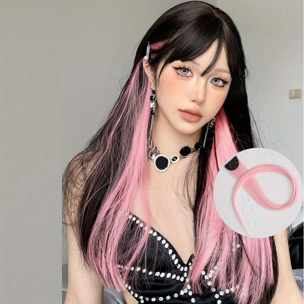 Long Straight Women High Temp Synthetic Hair Extension Clip In Grey
