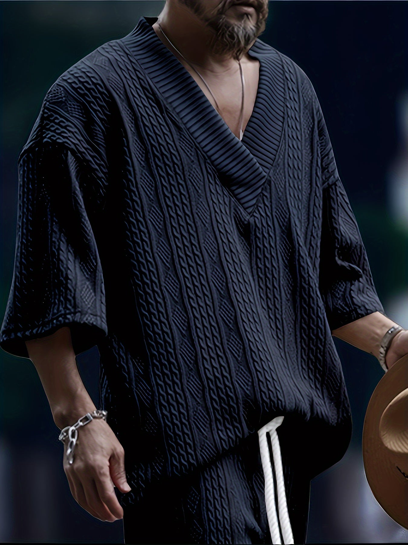 Men's V Neck Short Sleeve Sweatshirt Loose Pullover