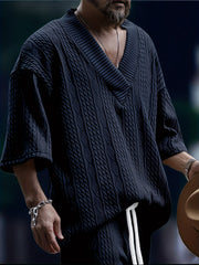 Men's V Neck Short Sleeve Sweatshirt Loose Pullover