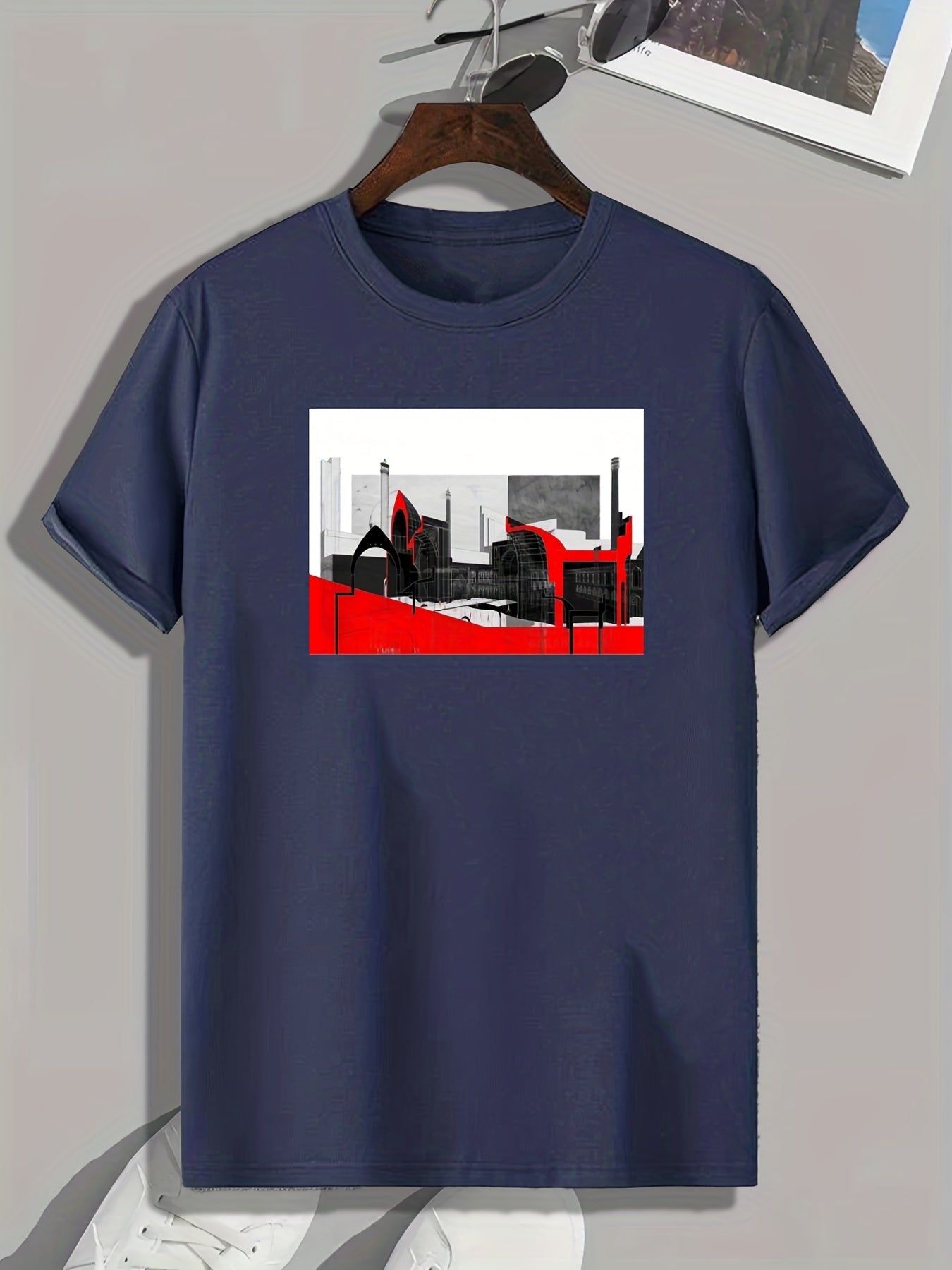 Architecture Print Men's Comfy T shirt Active Slightly Stretch Tee