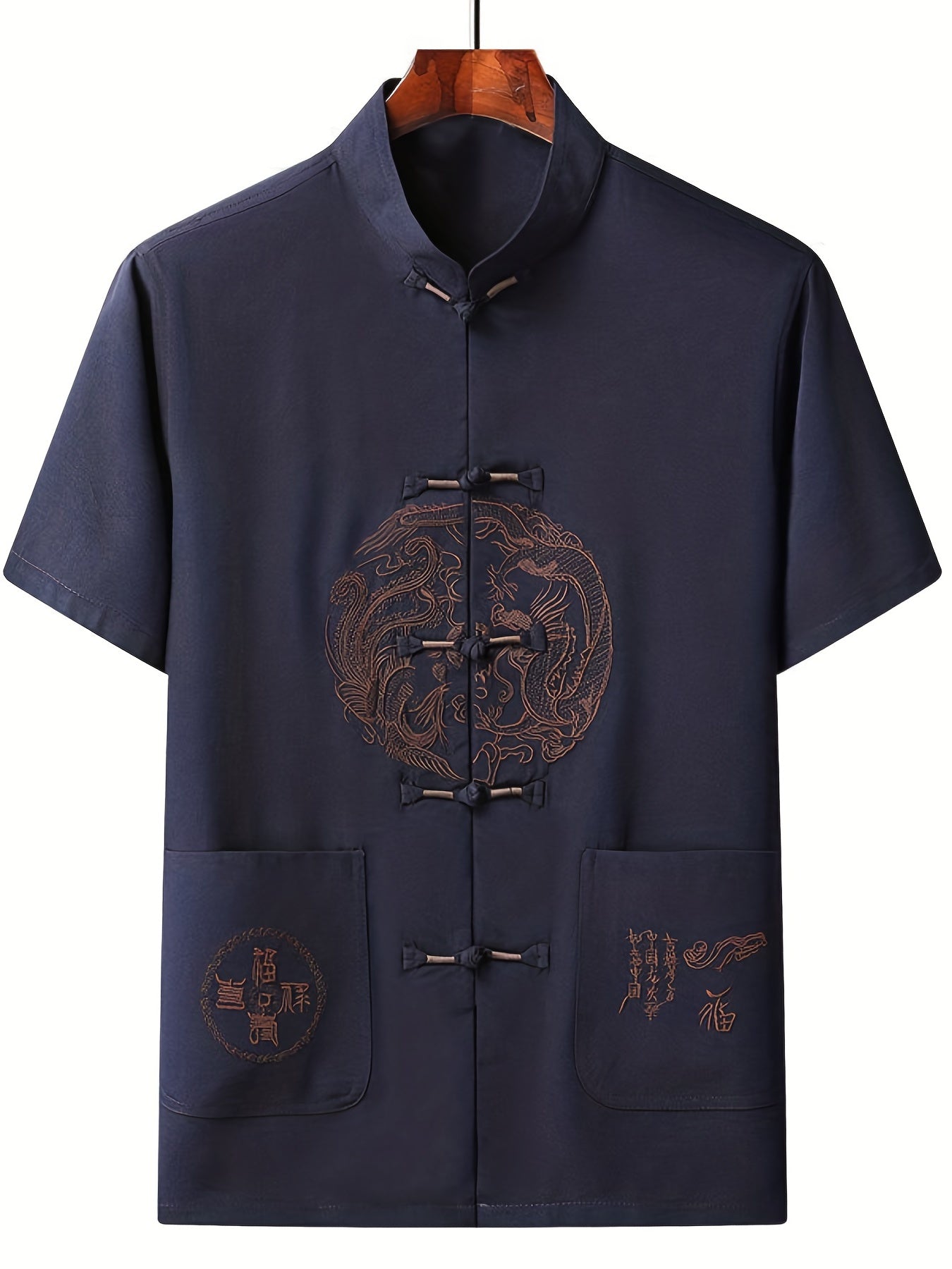 Men's Dragon Print Frog Button Chinese Style Shirt