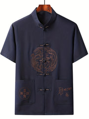 Men's Dragon Print Frog Button Chinese Style Shirt
