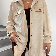 Solid Button Front Jacket Casual Collared Long Sleeve Outerwear Women's