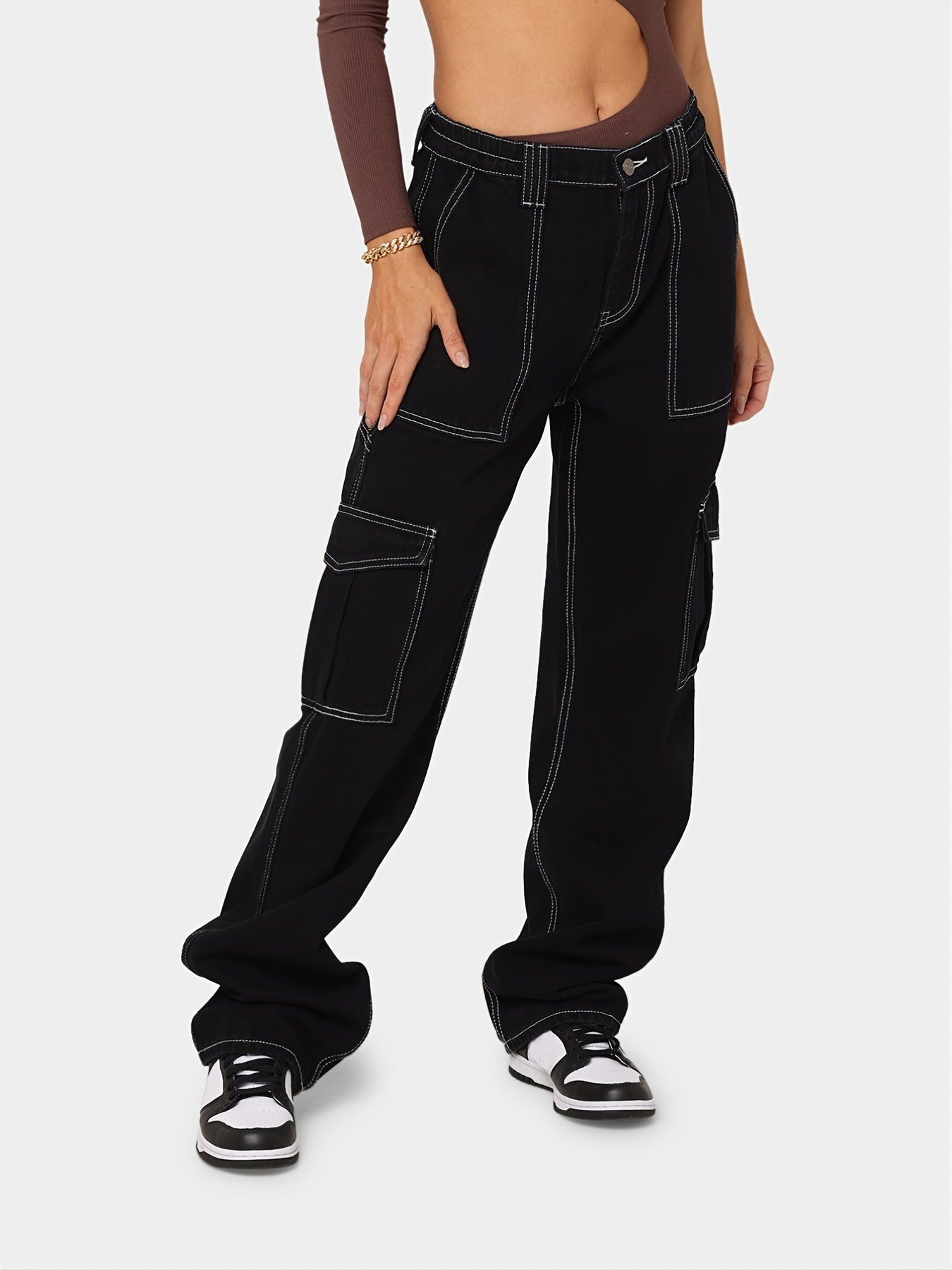 Y2K Denim Cargo Pants Loose Fit Vintage Style