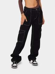 Y2K Denim Cargo Pants Loose Fit Vintage Style