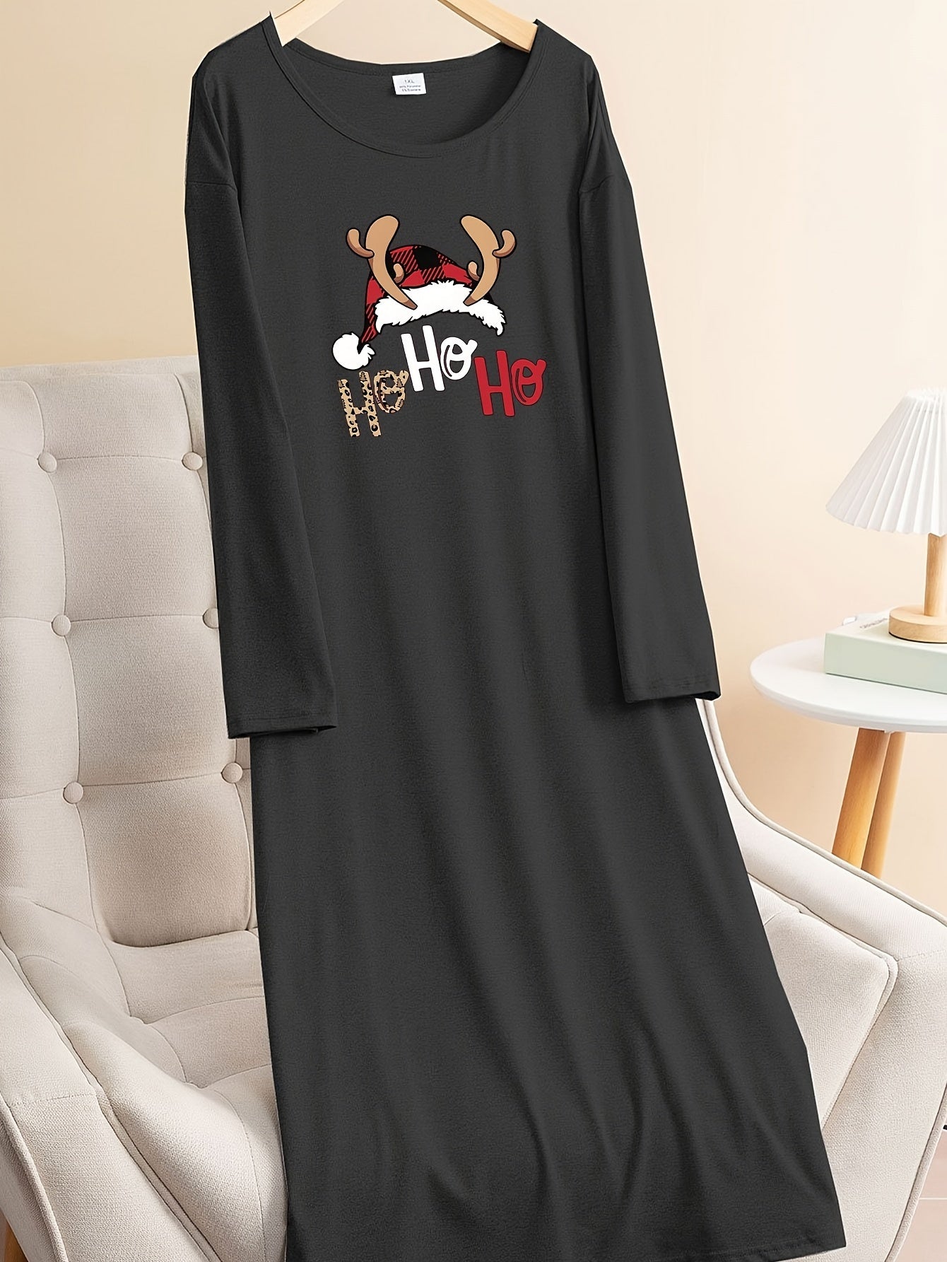 Lounge Dress Women's Plus Floral Cow & Letter Print Nightdress