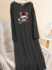 Lounge Dress Women's Plus Floral Cow & Letter Print Nightdress