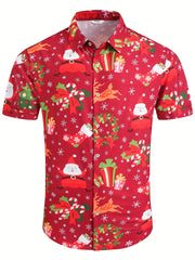 Christmas Elements Holiday Carnival Print Men's Casual Short Sleeve Shirt