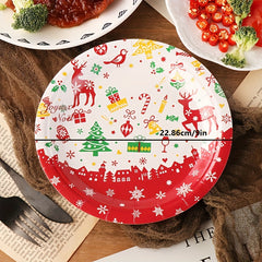 10pcs Christmas Paper Cup Plate Disposable Tableware Set Holiday Party Decor