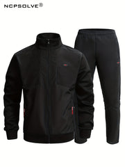 Men's Sports Suit with Zip Up Jacket and Stretch Waist Pants