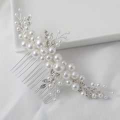 Faux Pearl Crystal Hair Comb Bridal Jewelry Insert Comb