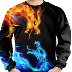Fire & Water Dragon Print Kid's Sweatshirt Unisex Pullover