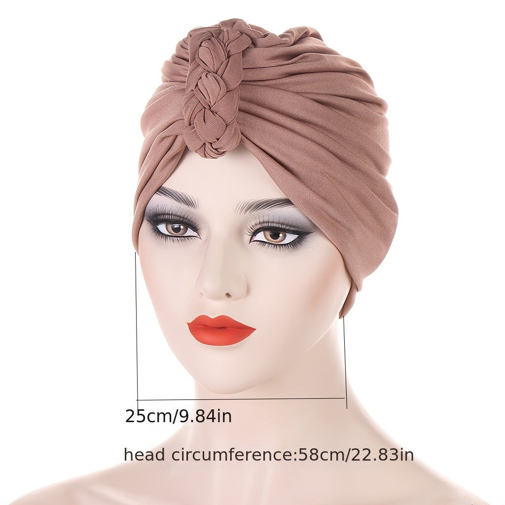 Solid Twist Braided Turban Cap Head Wrap Chemo Cap