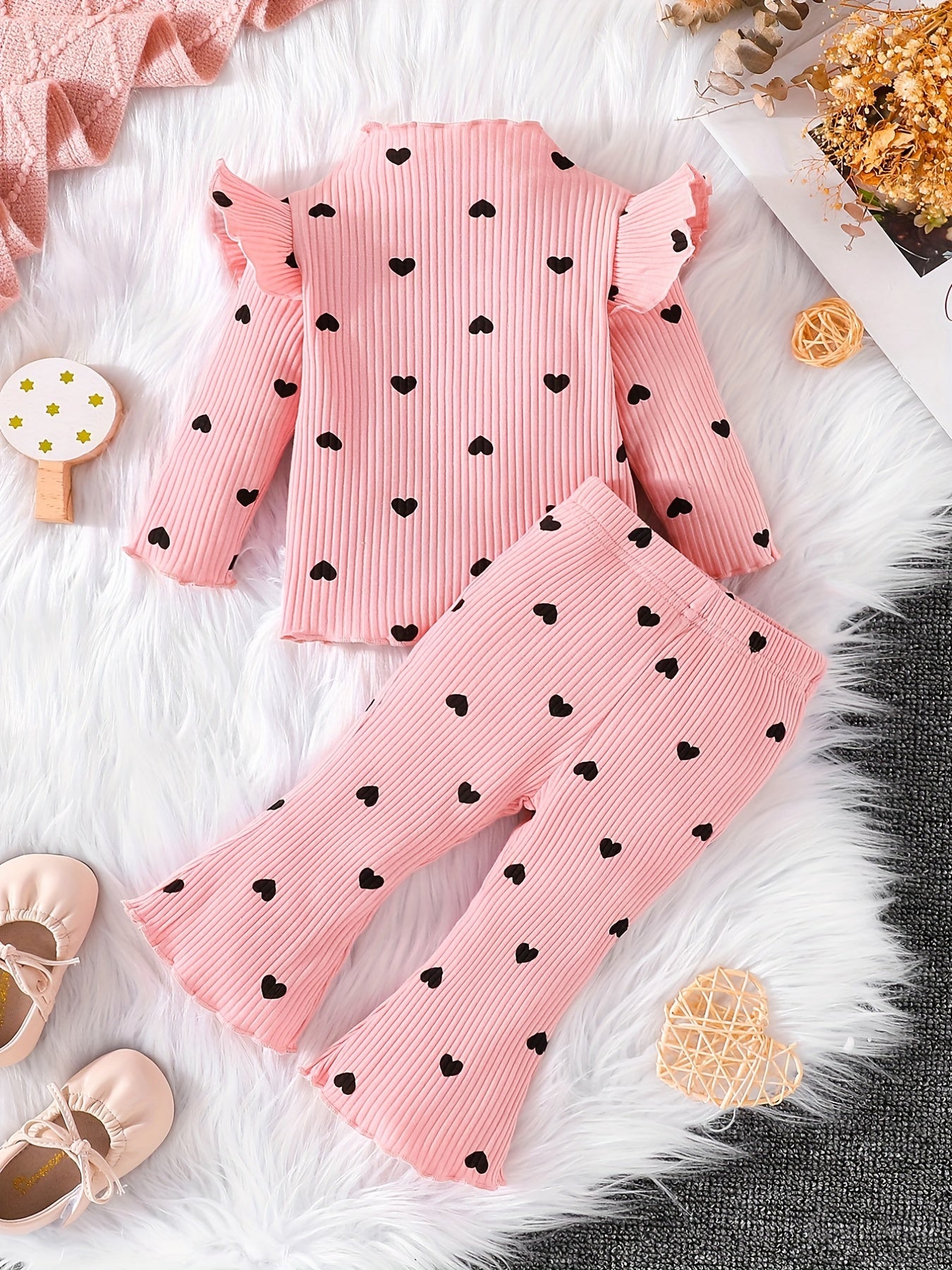 Baby Girls Love Heart Print Top Trousers Set