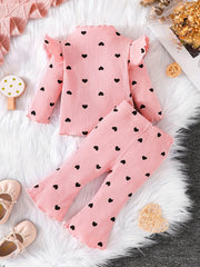 Baby Girls Love Heart Print Top Trousers Set