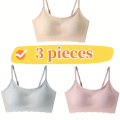 3pcs Wireless Push Up Bras Scallop Trim Intimates Lingerie