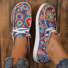 Floral Print Canvas Slip On Sneakers Low Top Casual Flat Shoes