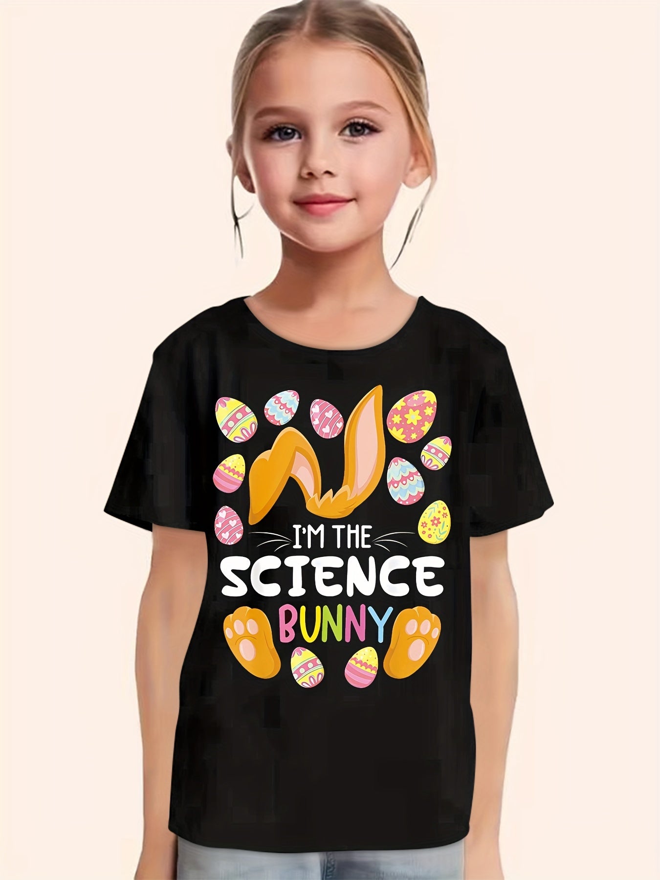 Science Bunny T shirt Girls Short Sleeve Tees Summer Clothes Easter Gift