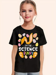 Science Bunny T shirt Girls Short Sleeve Tees Summer Clothes Easter Gift