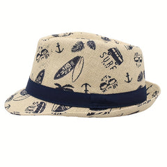Classic Print Jazz Fedora Cap Straw Sun Hat