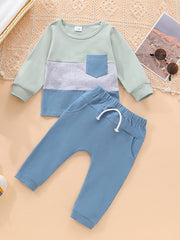 2pcs Boys Cotton Sweatshirt & Drawstring Pants Set