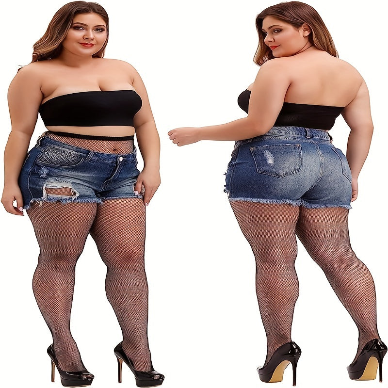 3 Pairs Plus Size Sexy Stockings Set Solid Hollow Out Fishnet Tights