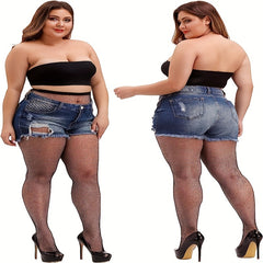 3 Pairs Plus Size Sexy Stockings Set Solid Hollow Out Fishnet Tights