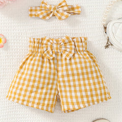 Toddler Girl's Plaid Ruffle Shorts with Bowknot