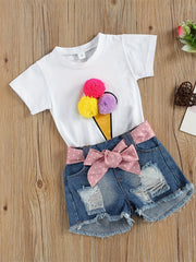 Girls Ice Cream Pom Pom T-shirt & Shorts Set