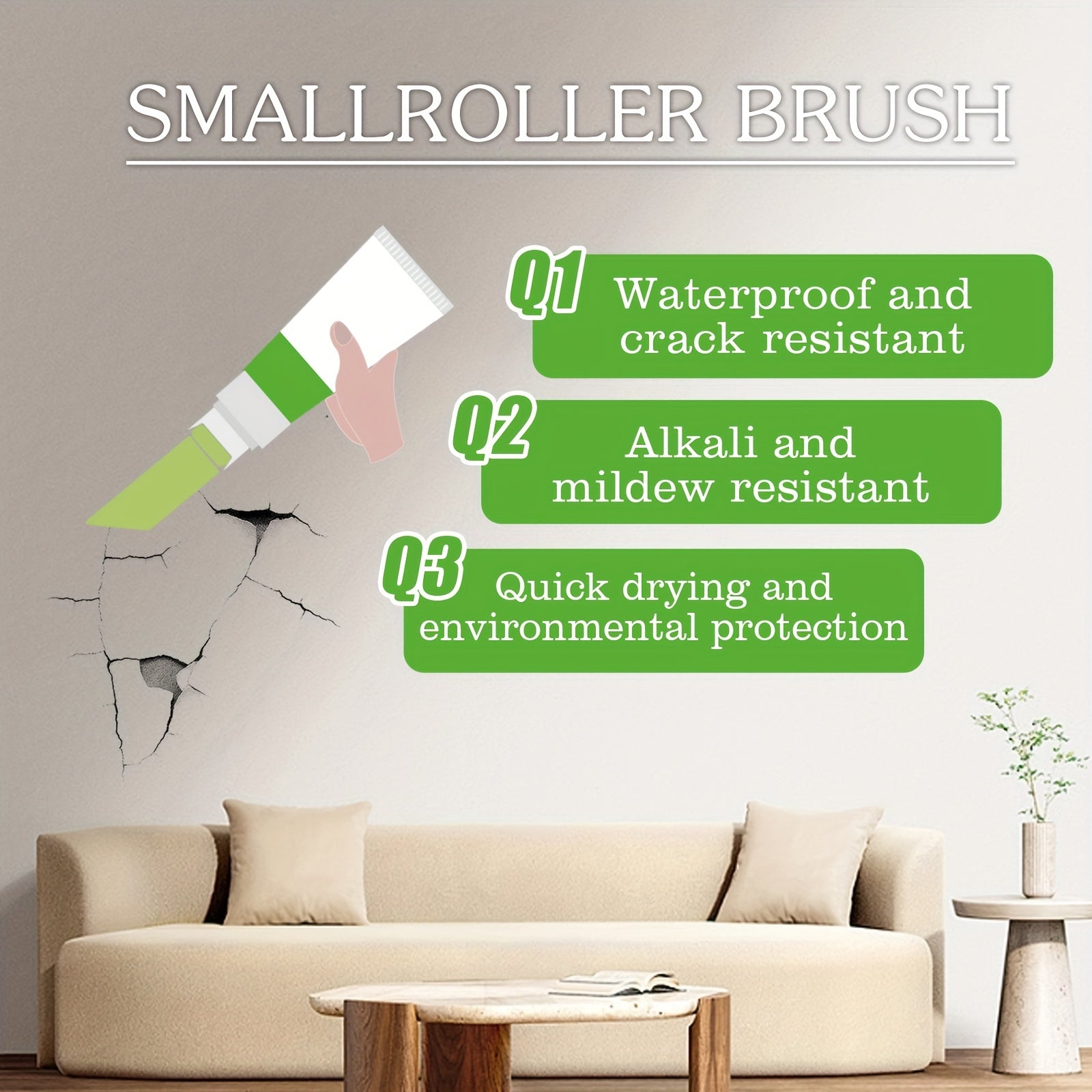 Non-Toxic Small Roller Brush for Wall Repair Paint Covering - 100g